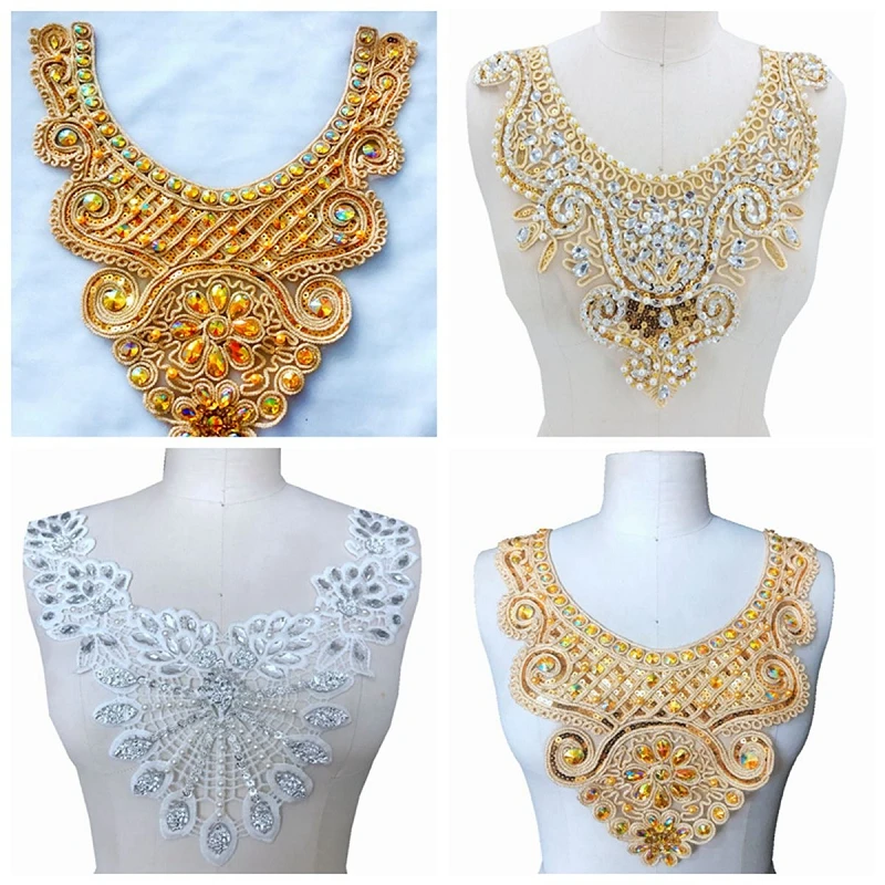 

1Pc Bodice Ornamental Sequins Rhinestone Embroidered Fabric DIY Sewing Wedding Clothing Performance Accessories Applique Decor