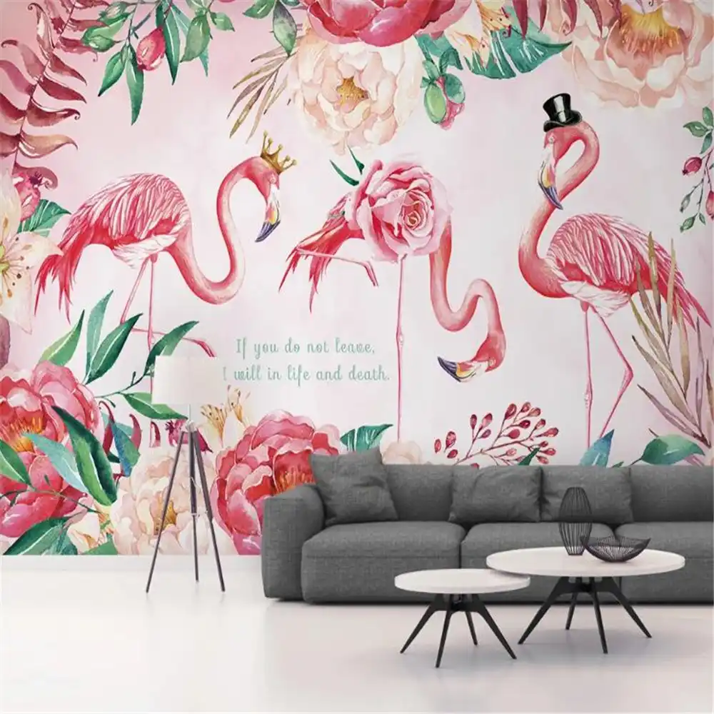 Milofi工場カスタム壁紙壁画 3d北欧フラミンゴ花植物背景壁紙壁画 Wallpapers Aliexpress