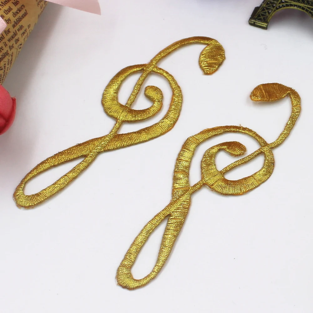 1 Piece Music Clef Iron on Embroidery Patches 3D Gold Silver Appliqued 10-3.5cm