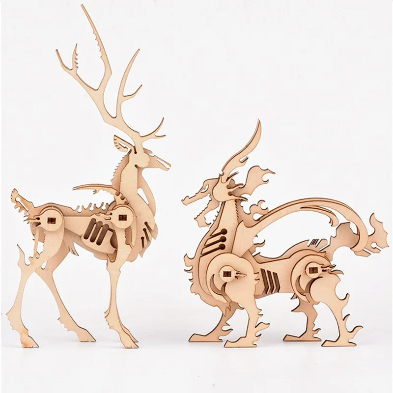 DIY 3D Wooden Animal Puzzle Assembly Model Toy Children's Educational Xmas Gift 