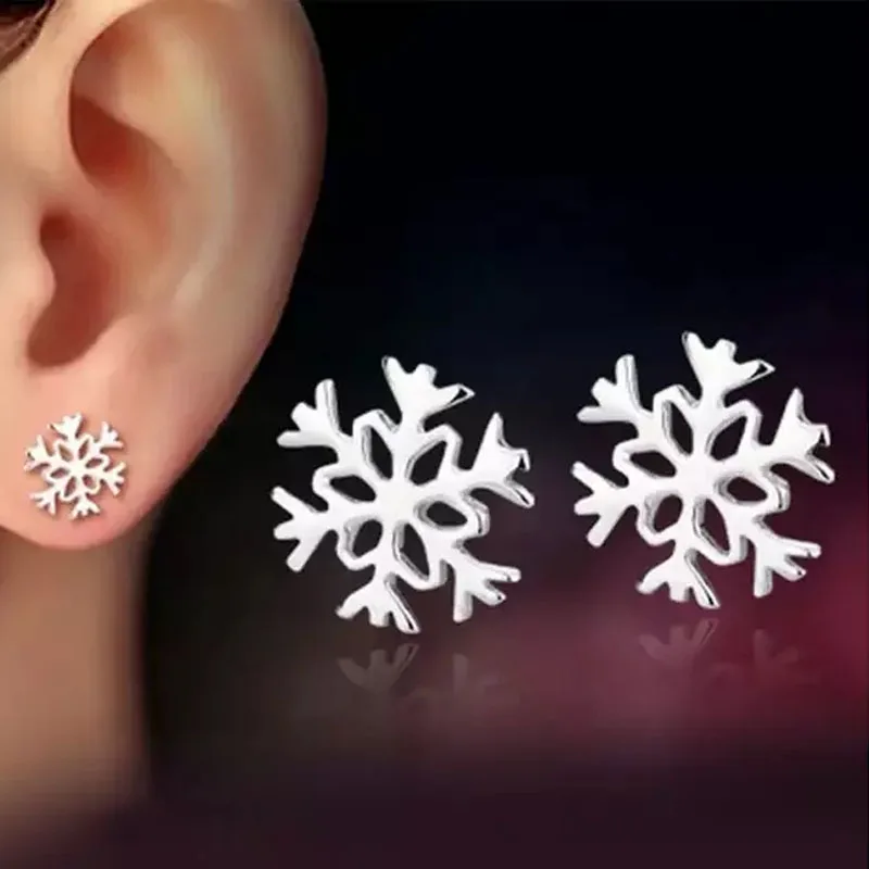

925 Sterling Silver Earrings brincos pendientes Snowflake Stud Earrings For Women Gift Boucle d'oreille oorbellen S-E52