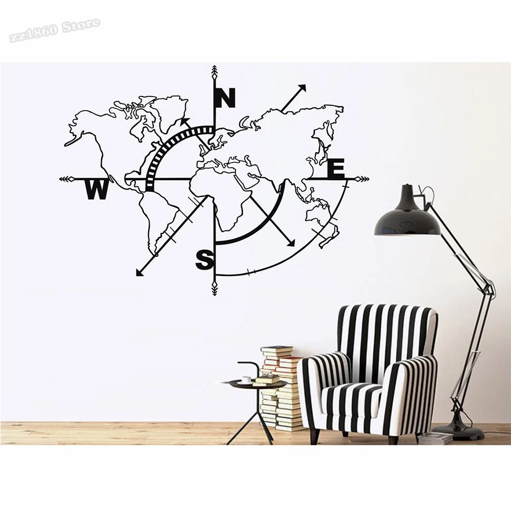 Mappa Del Mondo Decalcomania Della Parete Mappa Del Mondo Senza Bordi Mappa Del Mondo Bussola Wall Sticker Home Office Decorazione Arazzi In Vinile B8