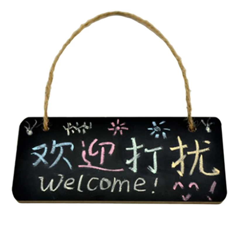 1 Pair Mini Shop Sign Board Chalk Board Wedding Party Home Daily Wooden Hanging Slate Creative Message Board Door Panel
