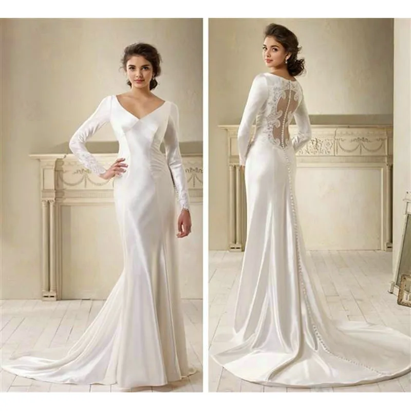 

Sexy Mermaid V Neckline The Twilight Saga Bridal gown Zipper Back Covered Buttons Court Train 2018 mother of the bride dresses