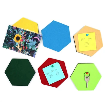 

New 6 Pack Hexagon Felt Pin Board Self Adhesive Bulletin Memo Photo Cork Boards Colorful Foam Wall Decorative Tiles With 6 Pushp