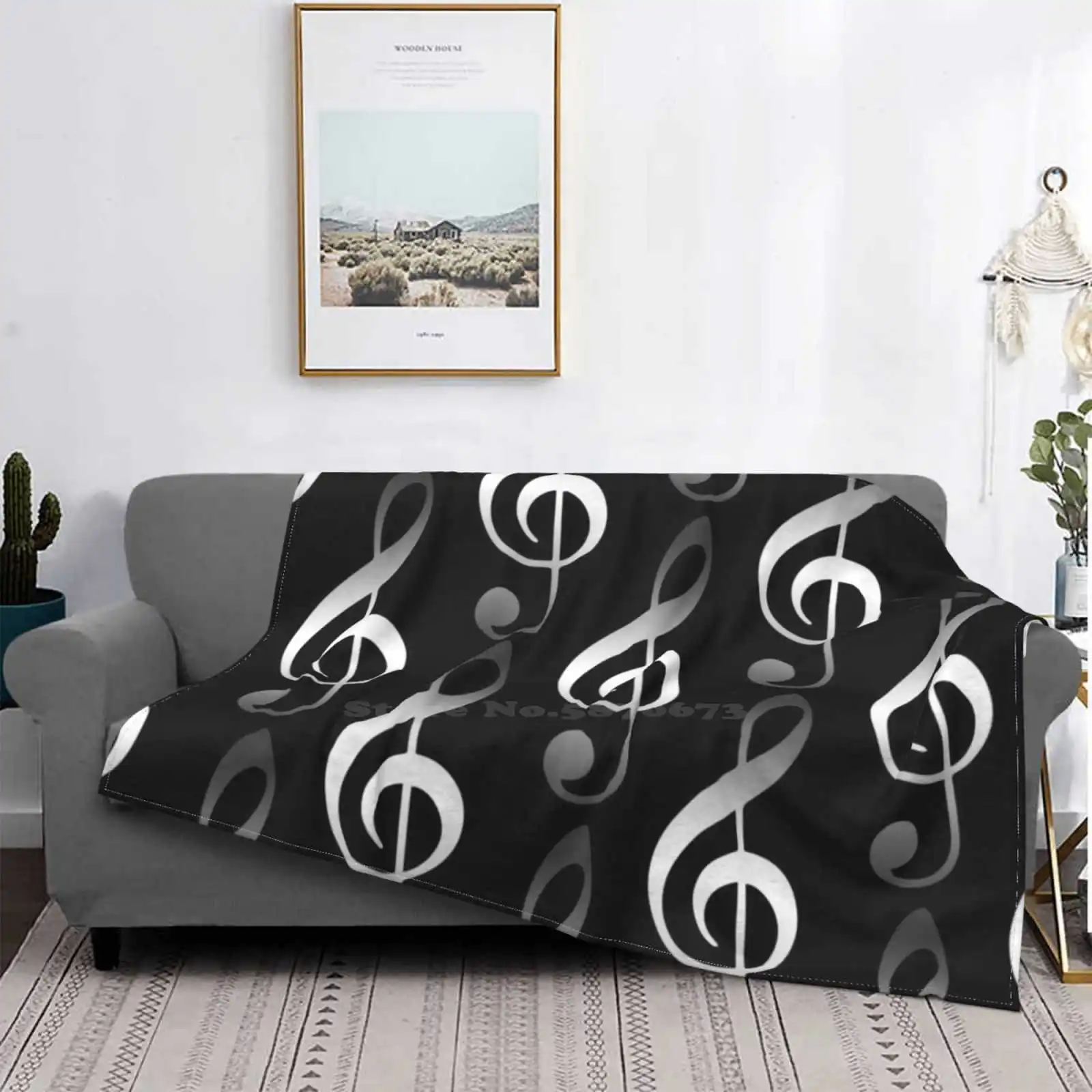 

Black & White Treble Clef Hot Sale Printing High Qiality Flannel Blanket Treble Clef Treble Bass Clef Clef Bass Music Musical