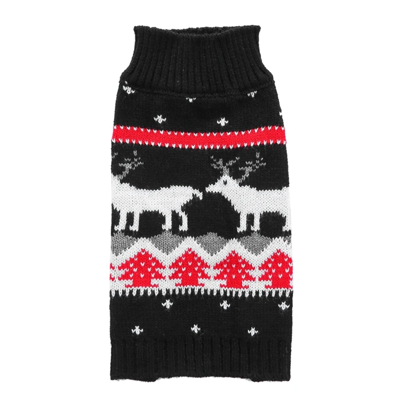 Pet Christmas Clothing Elk / Trees Sweater Small Medium Dog Winter Warm Knitting Outfits Dog Sweater Clothes - Цвет: Black
