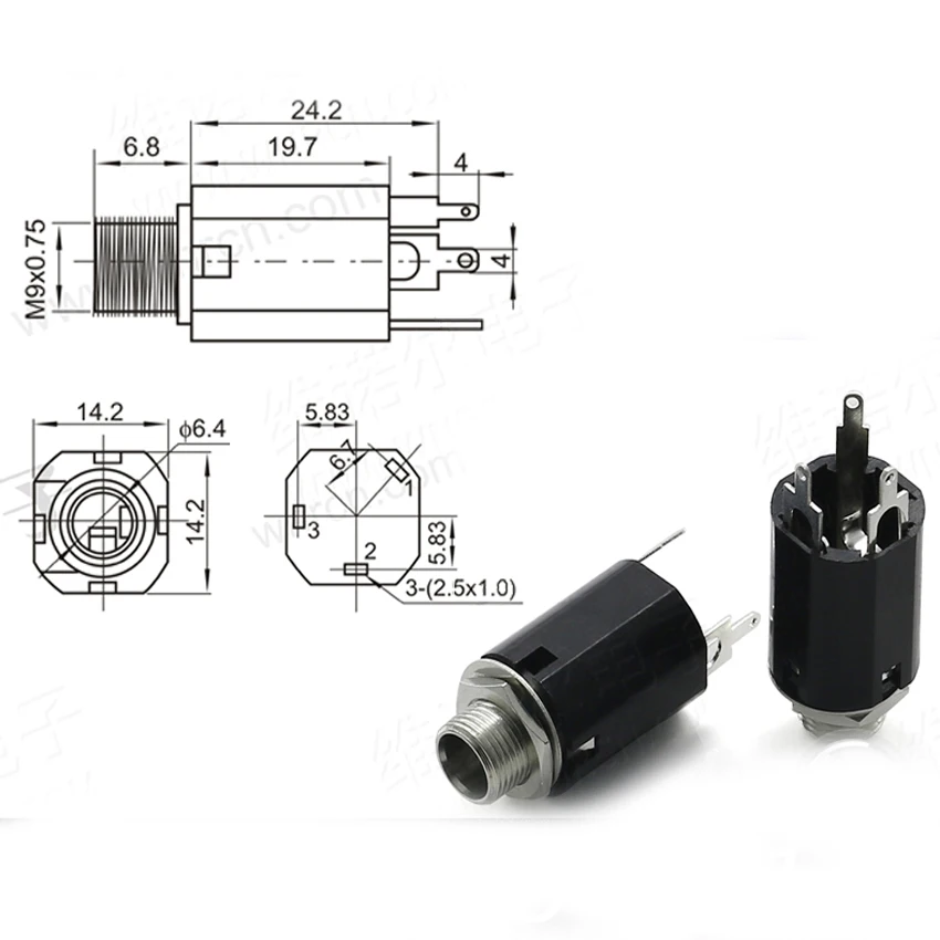 20PCS/Lot 6.35mm Stereo Audio Microphone Female Socket/Jack Connector 3P/3PIN Description Image.This Product Can Be Found With The Tag Names Audio microphone, Jack connector, Stereo connectors
