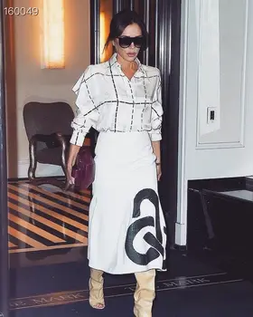 

2020 New Runway Fashion Top Sequins High Waist Mid-Length Skirts Women Hot Sale Elegant Official Design White Trumpet Ladies
