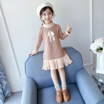 

Spring toddler children girl's clothing knitted turtleneck dress school cloth for teenage kids girls clothes dress 4 5 6 7 8 9