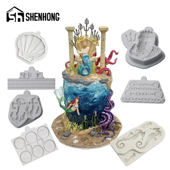 

SHENHONG Sea Theme Fondant Silicone Molds Cake Decorating Coins Chains Anchors Paste Mould Clay Craft Baking Pastry Form