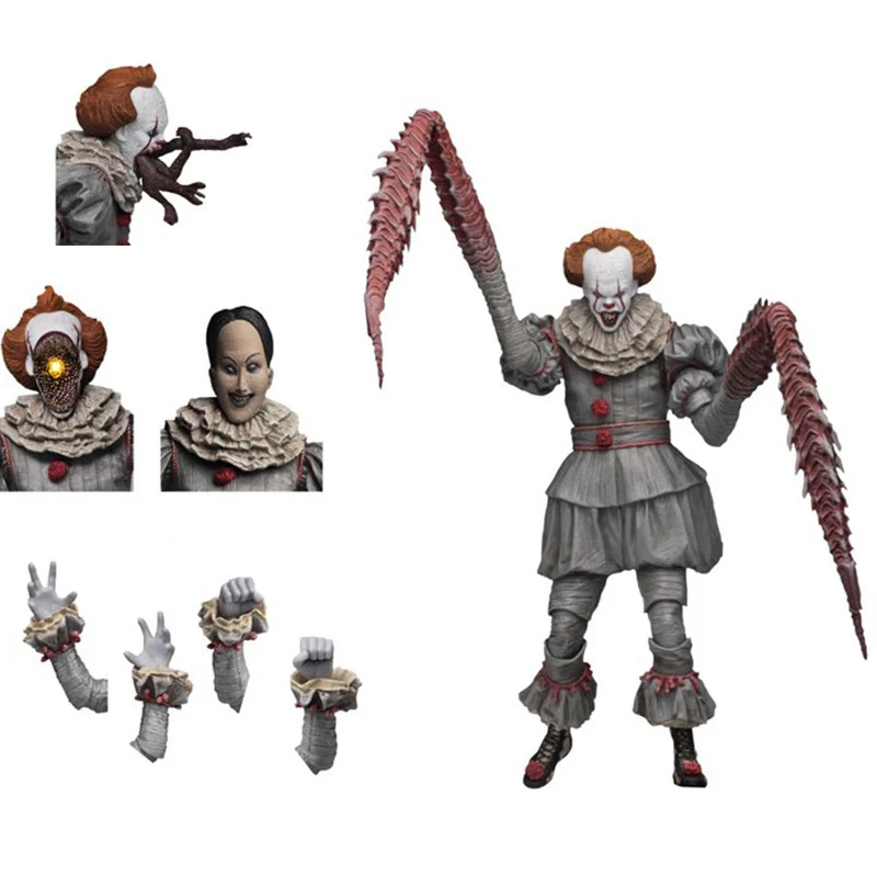 D with box 6 Type With LED Original NECA Stephen King's Iron It Pennywise Horror Action Figure Toy Doll Christmas Gift - Цвет: D with box
