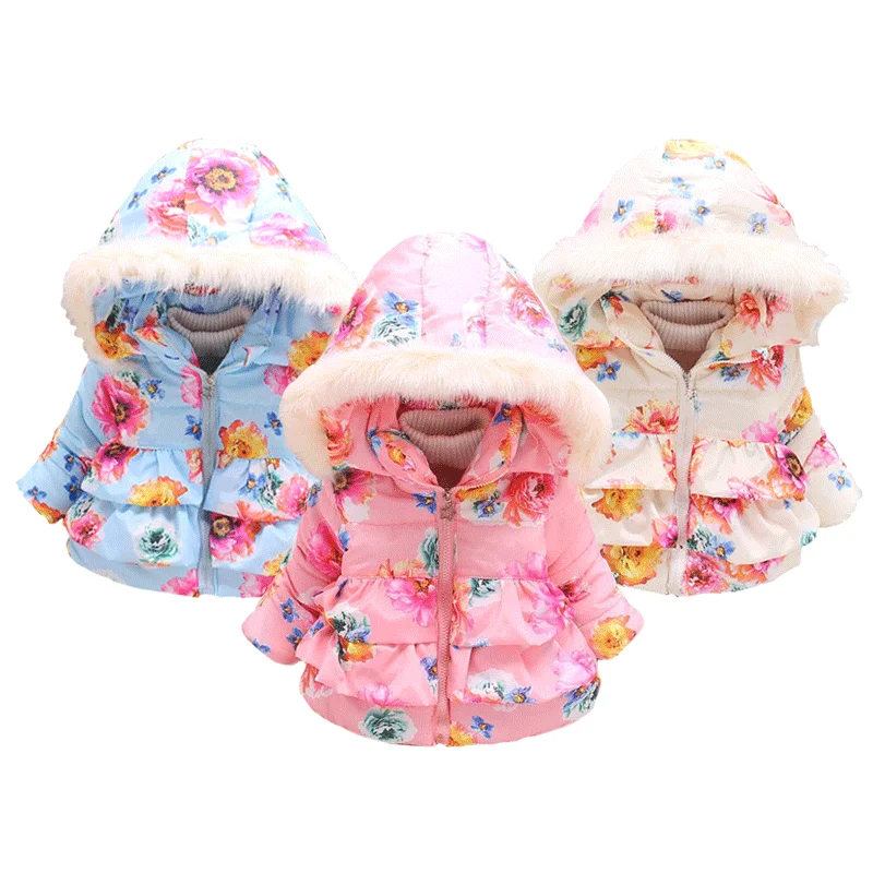 Winter Infant Down Jacket Girls Cotton Coats Faux Fur Hat Jackets Kids