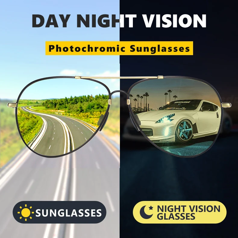 LIOUMO Nachtsicht-Fliegersonnenbrille für Herren, polarisierte photochrome Fahrbrille für Damen, Pilotenbrille, Sonnenbrille für Herren – Detail 1