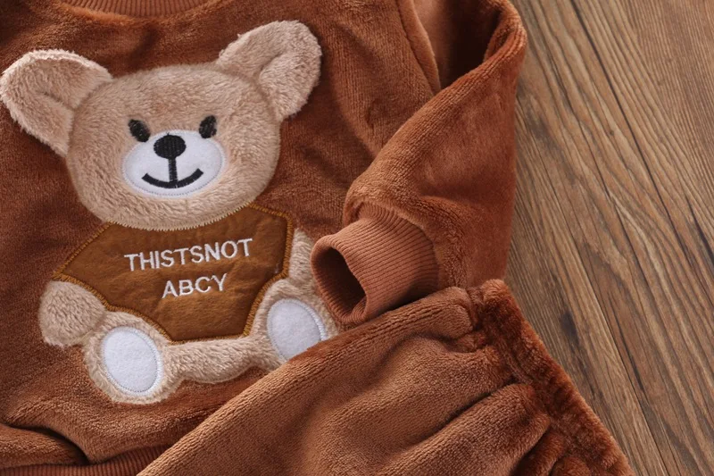 Baby boy clothes autumn and winter pure cotton thick warm casual hooded sweater cartoon cute bear three-piece baby girl suit