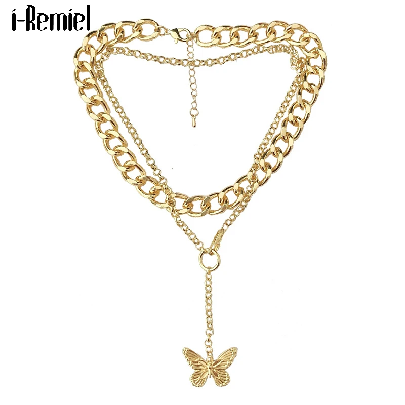 

Punk Butterfly Choker Charms Necklace Female Thick Layered Chain Clavicle Normcore Neck Pendant Necklaces Girls Fashion Jewlery