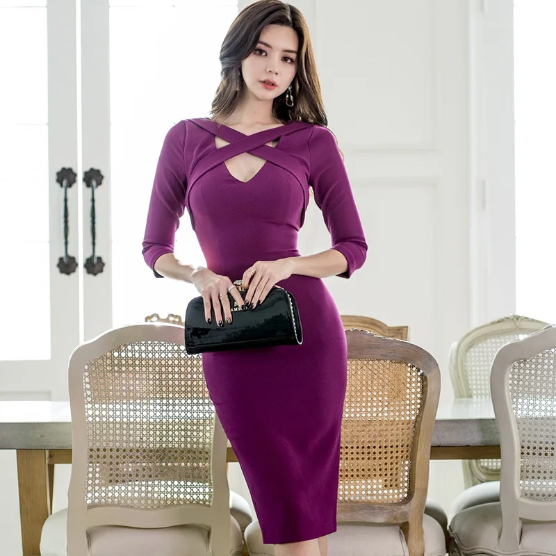 

2019 Autumn And Winter New Style Korean-style Fashion Elegant Slimming Slim Fit Sheath Dress Base Skirt 6235