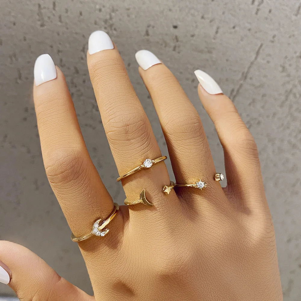 Bohemian Gold Colour Chain Ring Set