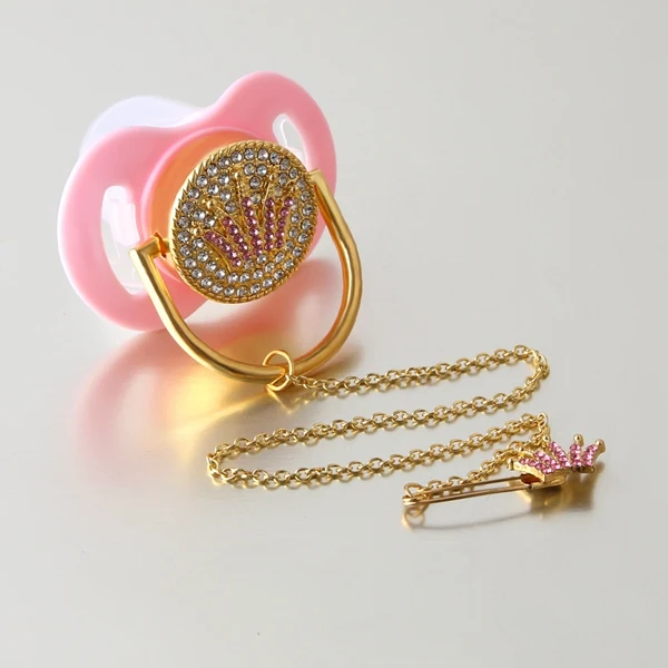 Уникальная блестящая розовая корона для принцессы со стразами, Детская пустышка и держатель для соски, безопасное кольцо для соски, подарок для ребенка - Цвет: Crown 1