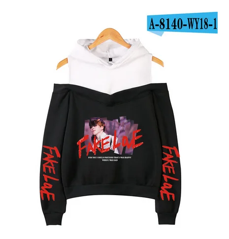 LJ-black Новое поступление, розовые K-pop Bangtan толстовки для мальчиков, женские Модные свитшоты, с принтом Fake Love, хип-хоп, с открытыми плечами, худи, фанаты, любимые - Цвет: LJ-black