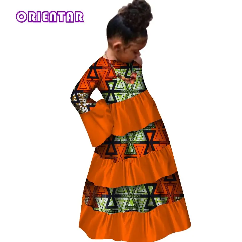 Детские длинные платья в африканском стиле для маленьких девочек; традиционные вечерние платья с расклешенными рукавами и принтом в африканском стиле; детская одежда; WYT209