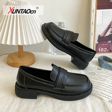 

2021 Spring and Autumn New Women's Flat Shoes Ladies Leather Platform Shoes Casual Buckle Shoes Ladies Fashion All-match Shoes