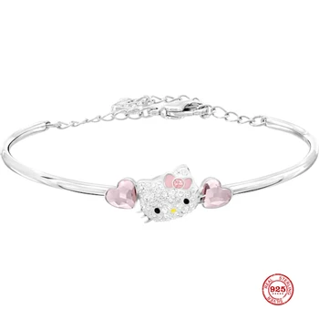 

2020 new Fashion Charm Pure 925 Silver Original 1:1 Copy, Cute Pink Hellokitty Fashion Bracelet Female Luxury Jewelry Gifts