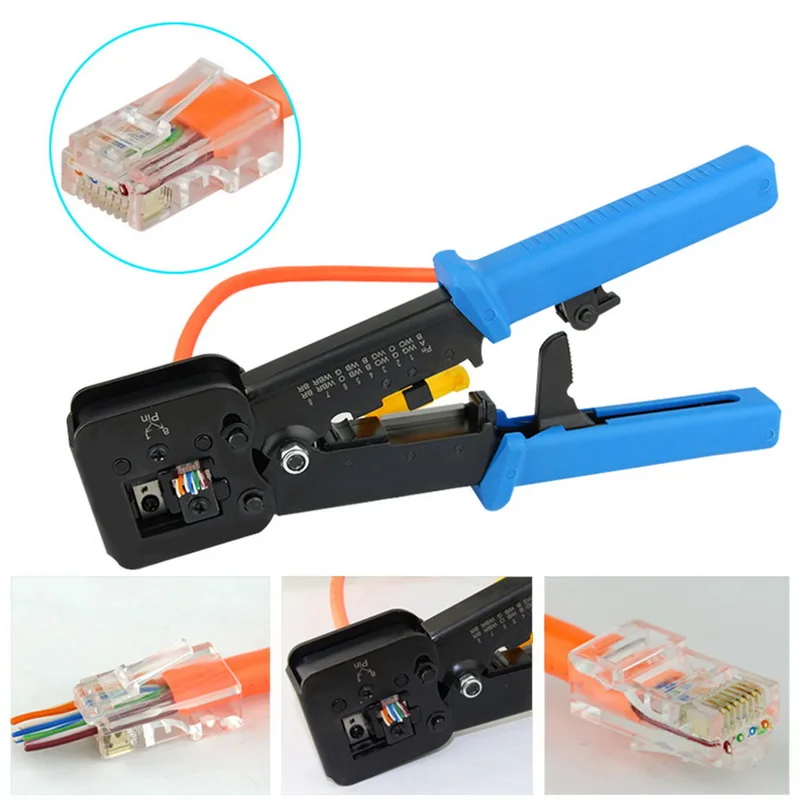 Rj45 Многофункциональный храповик EZ сквозное отверстие перфорация 8p6p двойного назначения кабельный зажим многофункциональный обжимной инструмент для кабелей резак