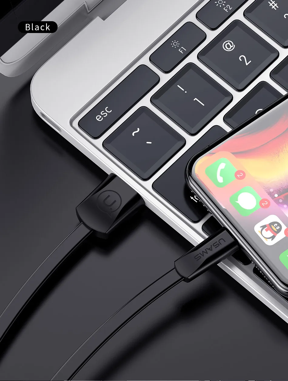 USAMS USB кабель для телефона для iPhone XR XS кабель для iPad iPhone 6 7 8 plus Синхронизация данных USB 2A зарядный кабель для iOS 12 11 Apple