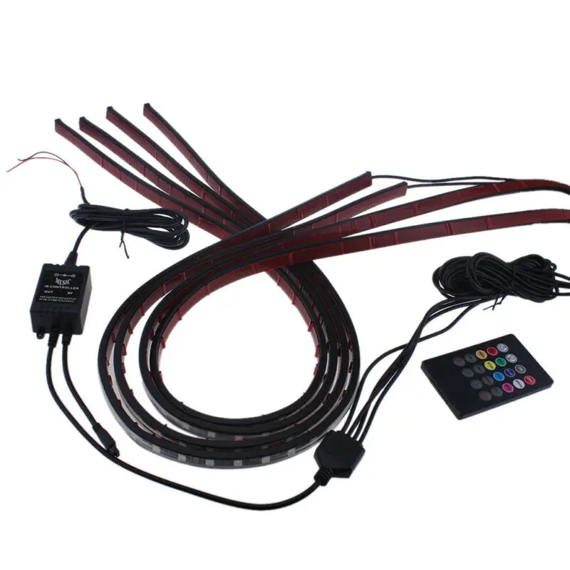 4x RGB светодиодный неоновый светильник в виде трубки, автомобильный корпус, подсвечивающий телефон, контроль 120 см, 90 см, комплект