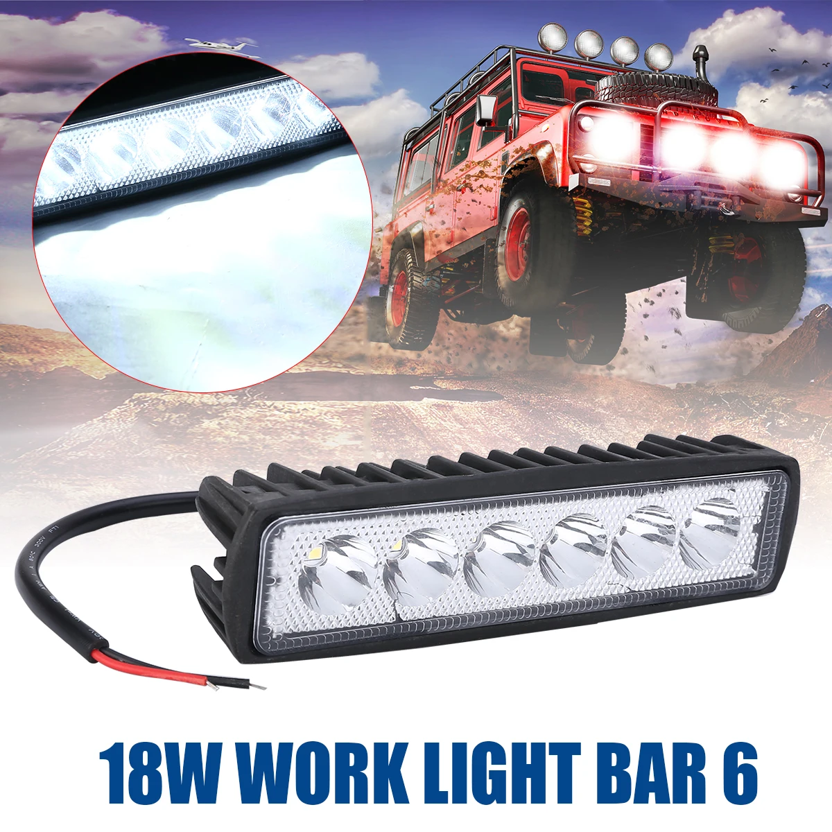 1PC Car 18W Work Light Bar DRL Driving Fog Spot Lamp Headlight 800LM ABS Plastic 6LED Lights For Off-road SUV Farm Machinery