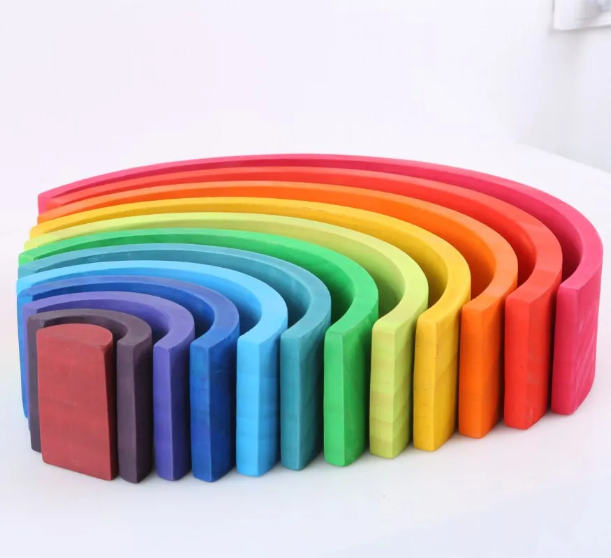 

Wooden Large Size 12-Piece Arch Bridge-Shaped Rainbow Building Blocks Semicircle Children Germany Early Education Jenga Wood Ben