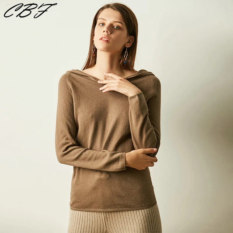 

CBF 2019 Autumn&winter Hot Sales Women Cashmere pullovers Caps collar Keep warm Solid color long sleeve pullovers High-quality