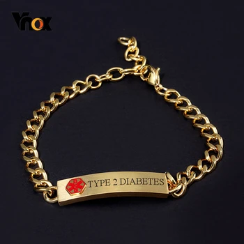 

Vnox Mens Gold Tone Medical Alert ID Chain Bracelets for Women Jewelry with Free Custom Personalize Engraving