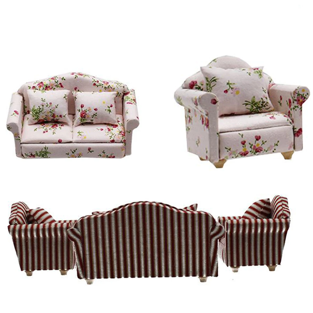 1:12 Scale dollhouse furniture Mini Sofa Love Seat Set Dollhouse Miniatures Furniture Decoration doll house asseccories decor