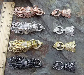 

1pc 60x24mm Gragon Paved CZ Necklace Pendant Connector DIY Jewely