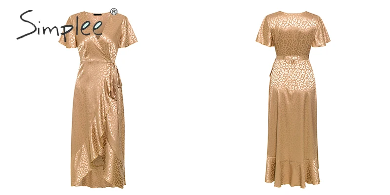 SimpleeLeopard платье для вечеринки с принтом сексуальное платье с v-образным вырезом с коротким рукавом в горошек размера плюс женское элегантное кружевное длинное платье с разрезом и гофрированным поясом