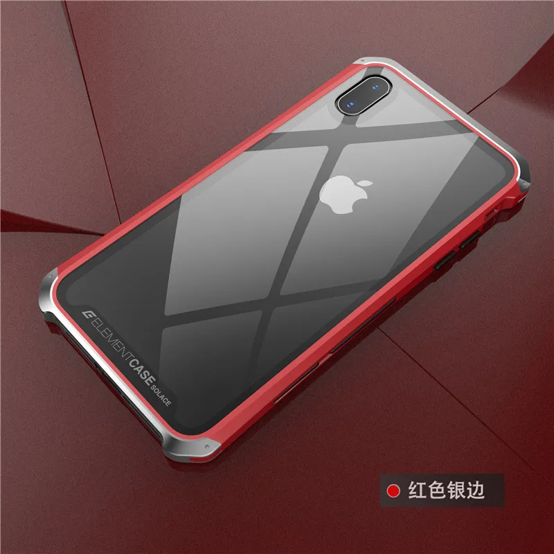 glass red silver Для iphone XS чехол Роскошный элемент телефонные чехлы с дизайнерским алюминием и ПК чехол для iphone X XS max XR крышка+ закаленное стекло - Цвет: glass red silver