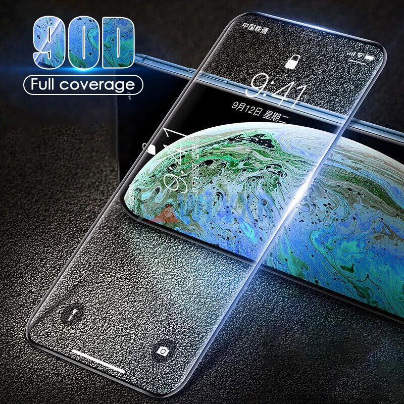 Full Cover Tempered Glass For iphone 8 7 Plus 6 6s 90D screen protector On The X XS MAX XR 11 Pro Protective | Мобильные телефоны и