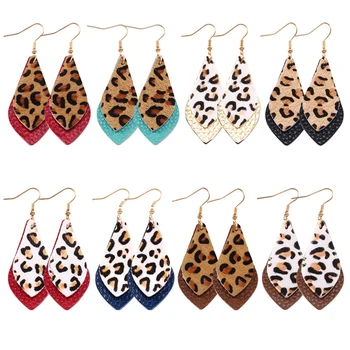 

8 Pairs Women's Leather Earrings Leopard Leather Ear Layered Leather Earrings Earrings Dangle Earring Set
