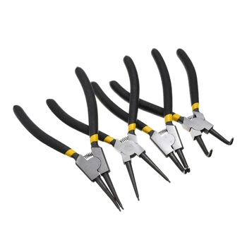 

4Pcs 7'' Snap Ring Pliers Plier Set Circlip Internal External Straight Curved Combination Retaining Clip Pliers Hand Tool