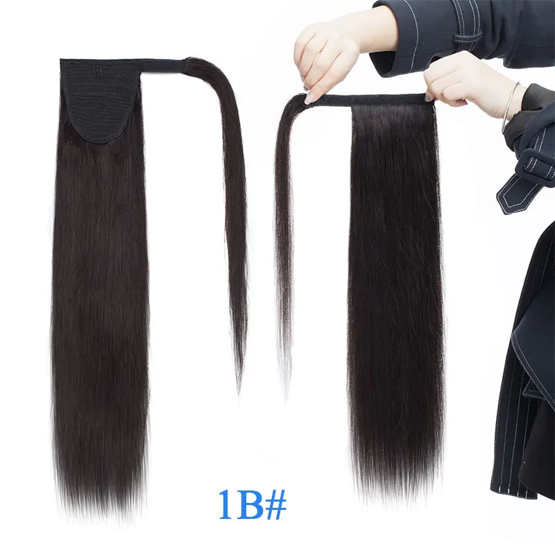 SEGO, 1"-22", конский хвост, волосы для наращивания, не Реми, длинные прямые, обмотанные вокруг хвоста, натуральные человеческие волосы на заколках, 80 г-95 г