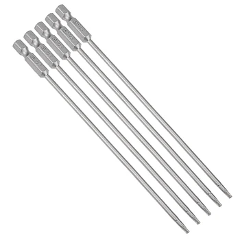 

uxcell 5 Pcs 1/4" Hex Shank T8 Magnetic Security Torx Screwdriver Bits 150mm Length