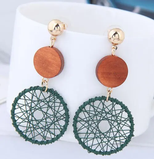 E3158 Green Новые модные серьги деревянные висячие серьги для женщин эффектные геометрические рыболовные свисающие серьги с бриллиантами Винтажные Ювелирные Изделия - Окраска металла: E3158 Green