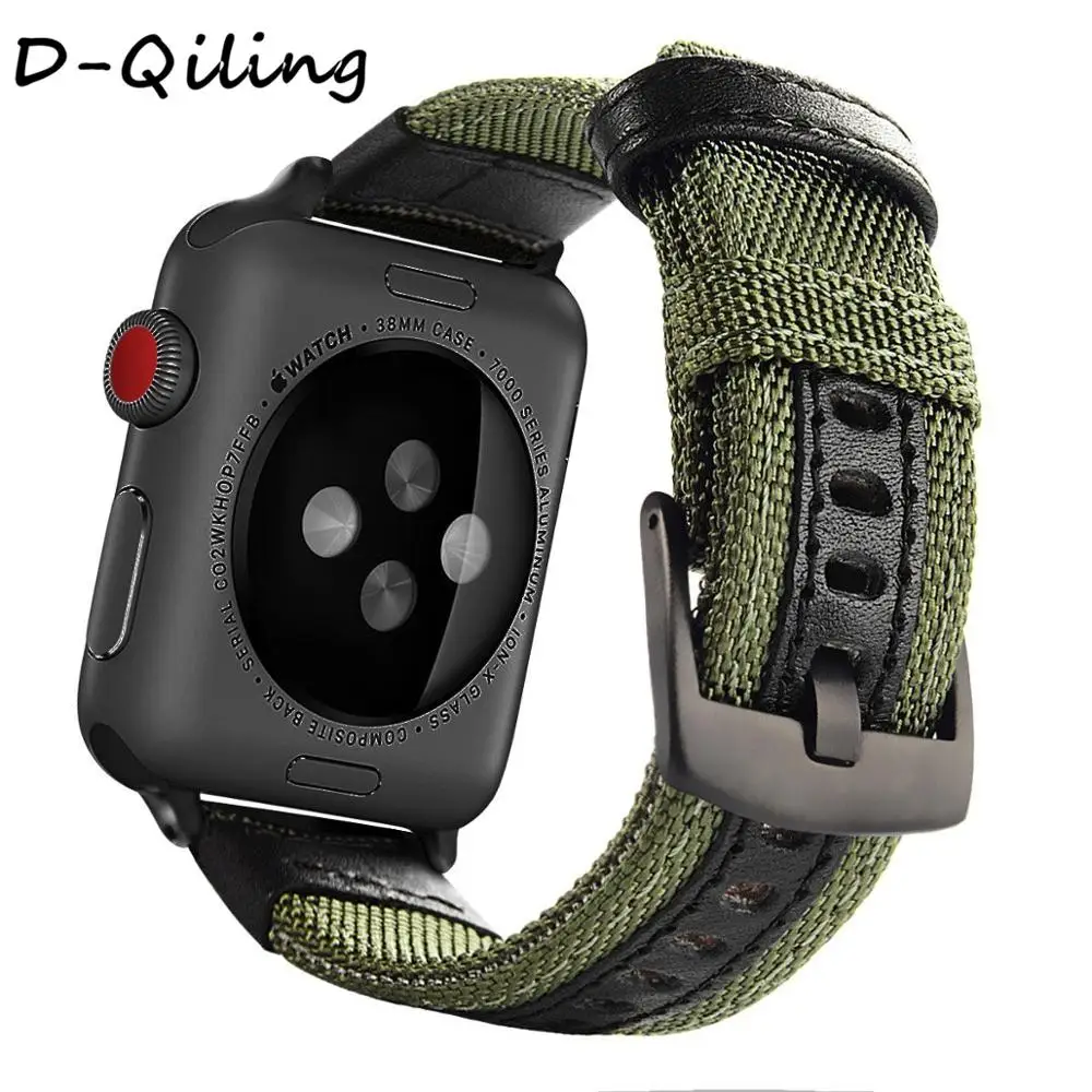 Нейлон кожаный ремешок для наручных часов для Apple Watch, 38, 42 мм/40-44 мм. Нейлоновый ремешок для часов NATO для iwatch Series5 4 3 2 1