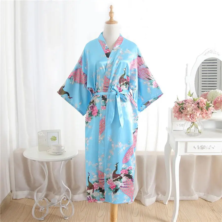 Свободное летнее платье для отдыха, новое женское белое длинное кимоно купальный халат с принтом павлина, сексуальное повседневное ночное белье, интимное нижнее белье - Цвет: Blue A