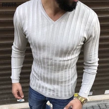 Aisputent мужской теплый Повседневный свитер с длинным рукавом в полоску для фитнеса, вязаный свитер, пуловер, мужская верхняя одежда, Однотонный свитер