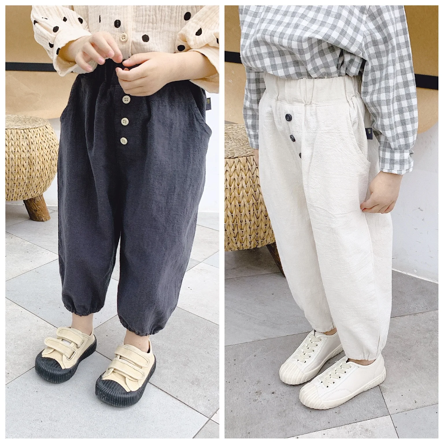 Tanie Maluch Boys Baby Harem Pants 2020 nowa wiosna Highwaist niemowlę dziewczyna spodnie bawełniane z guzikami Pure Color dziecięce spodnie bawełniane