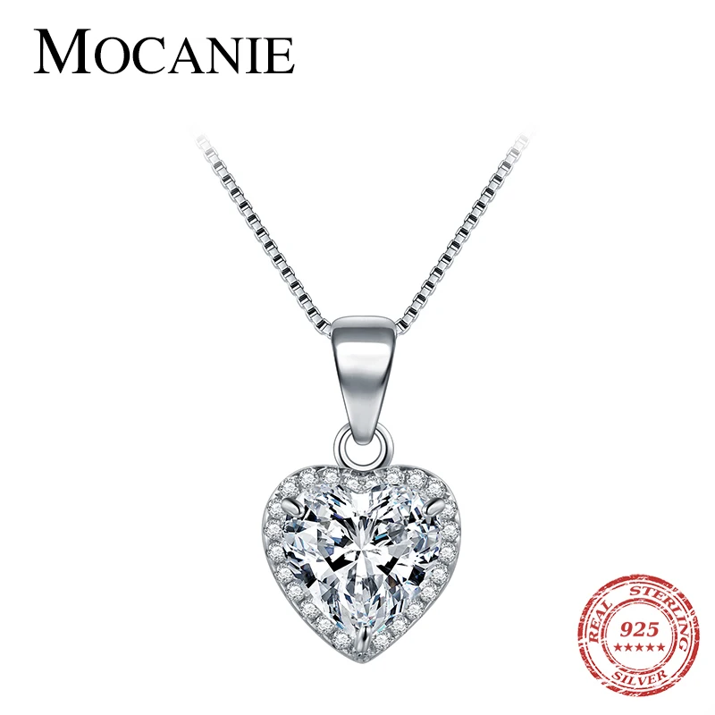 Mocanie Authentic 925 Sterling Silver Dazzling CZ Love Hearts Pendant Neklace for Women Box Chain Fine Jewelry Girlfriend Gift | Украшения