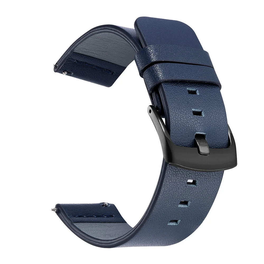 Быстросъемный ремешок из натуральной кожи для часов samsung Galaxy Watch Active gear Sport watch band 18 20 22 24 мм браслет - Цвет ремешка: Blue Black